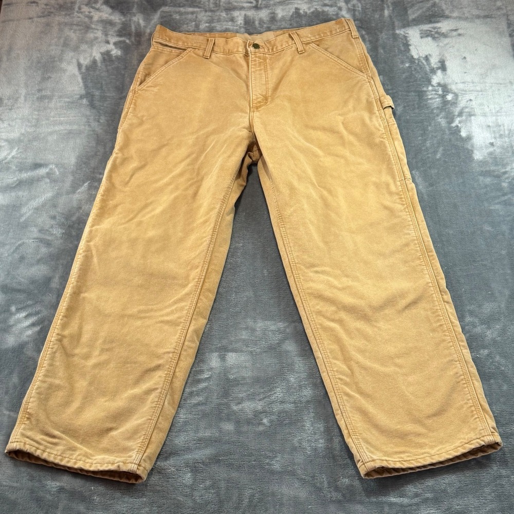 Carhartt B111 BRN Flannel Lined Duck Canvas Carpenter Pants Brown Mens 36x30